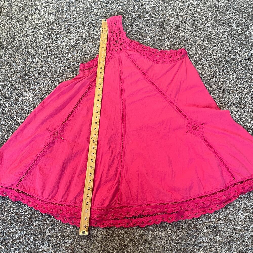 Free People Swing Dress Size Large Hot Pink One Shoulder Lace Boho Festival - Picture 14 of 15